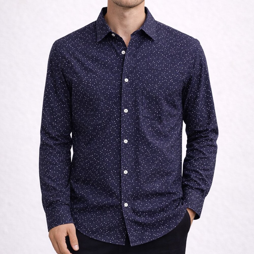 H&M Slim Fit Navy Dress Shirt Small – White Micro Print